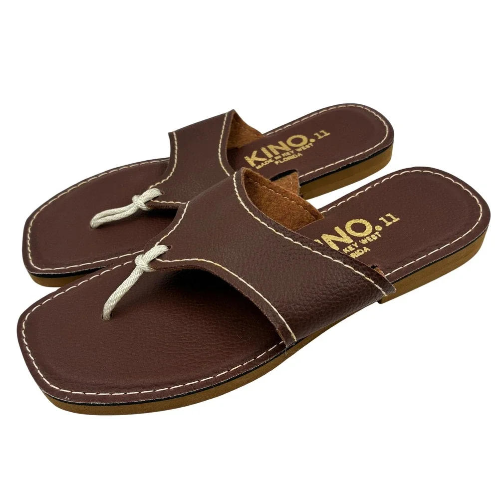 Kino Key West Florida Brown Leather Rope Thong Sandals Mens 11 Handmade Slides